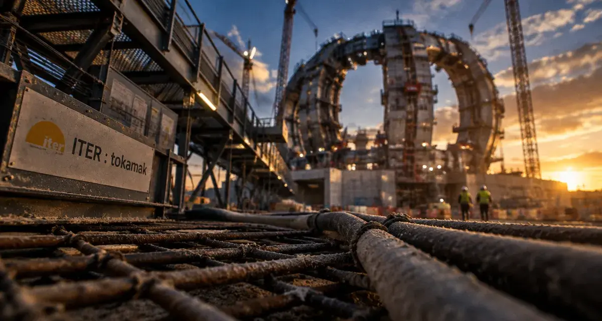 Fusion ITER project : chantier du tokamak ITER, anneau et passerelle